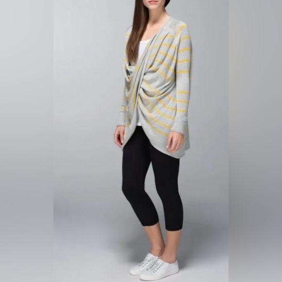 Good condition lululemon twist cardigan yellow and grey stripes, smoke free home - Picture 2 of 6